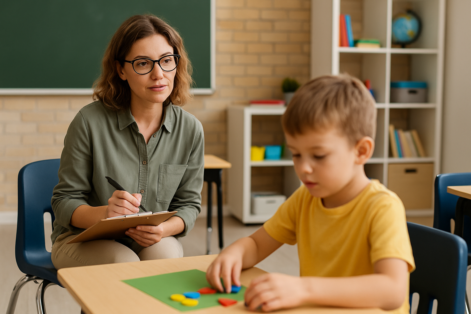 ABA behavior consultant observing child behavior during a school session.